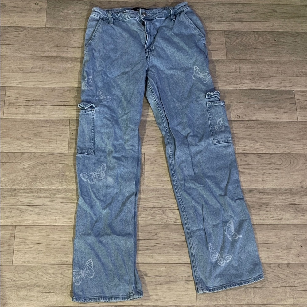 Hollister 10L Ultra High-Rise dad Jeans butterfly decor y2k vintage cargo
